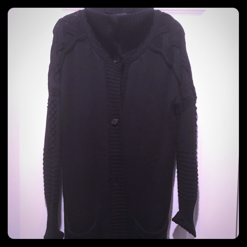 Scoop NYC Cozy Black Long Cardigan with Cowl Neck